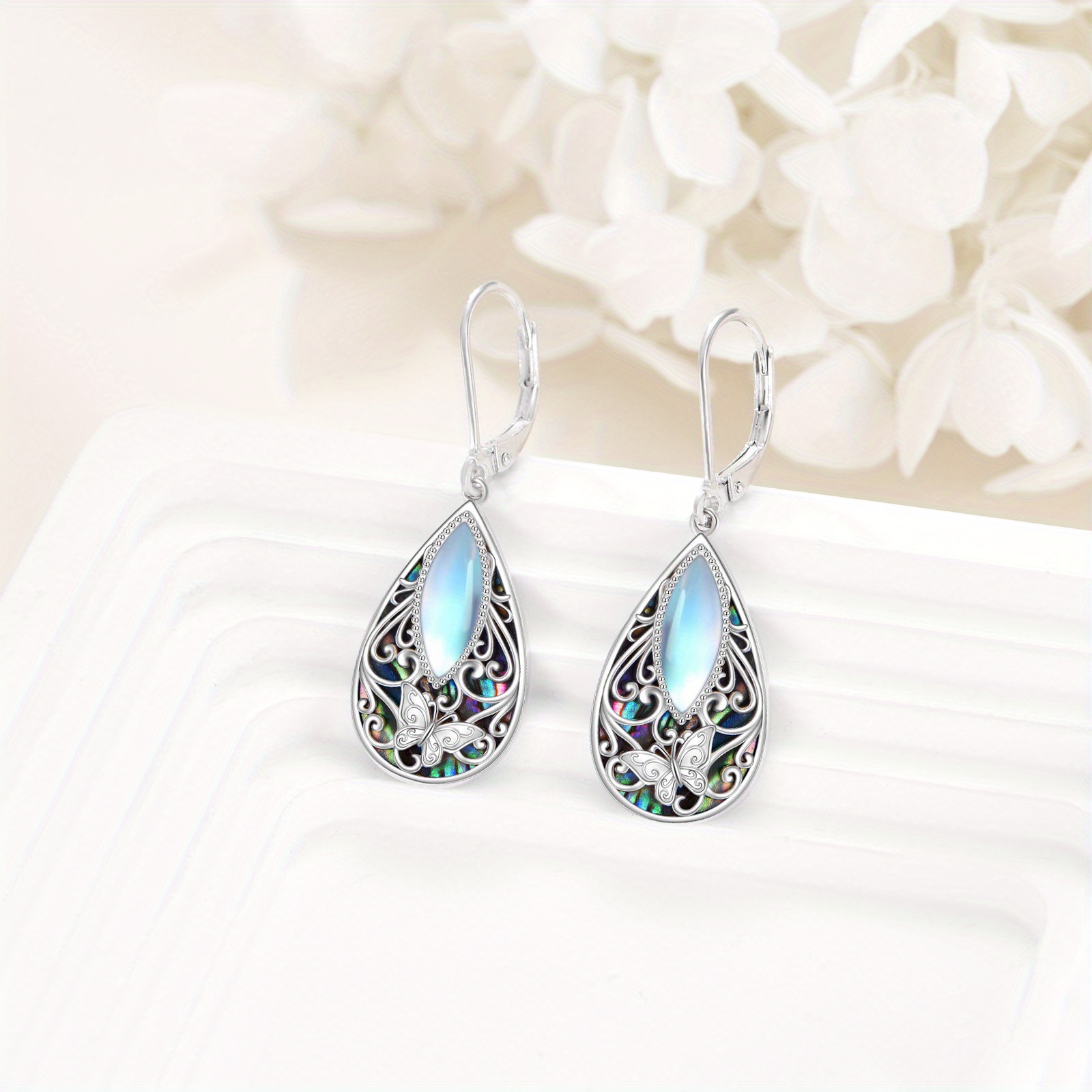 Women's Sterling Silver Butterfly Filigree Teardrop Earrings